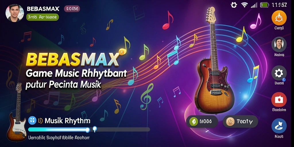 Antarmuka BEBASMAX yang menarik dan penuh warna dalam permainan Musik Rhythm.