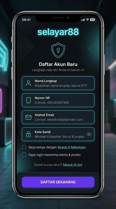 Tampilan halaman daftar selayar88